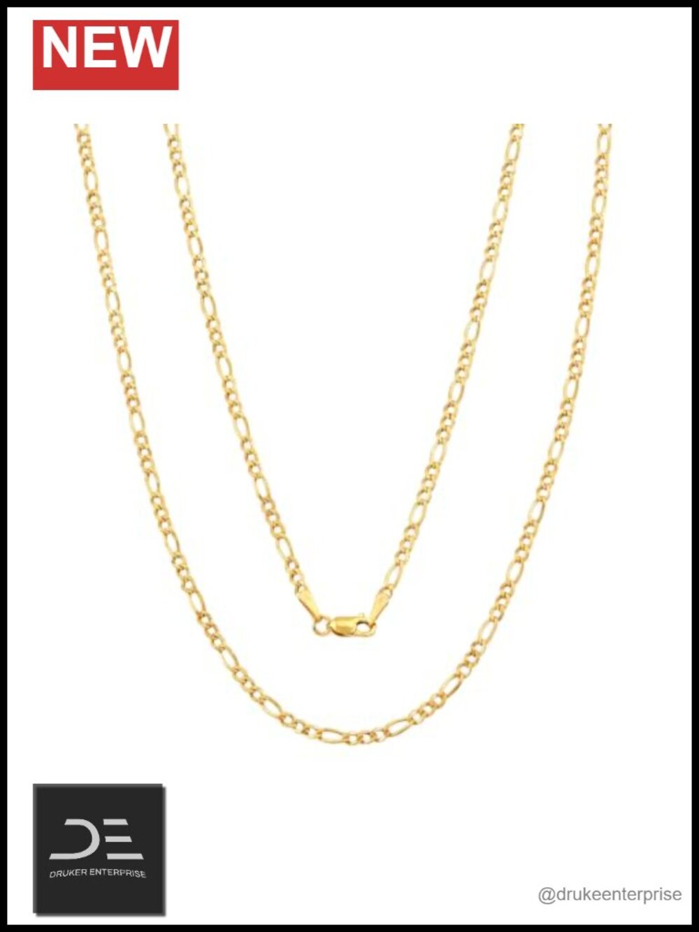 14K Real Gold Figaro Chain Necklace 2.45mm Lobster Clasp
